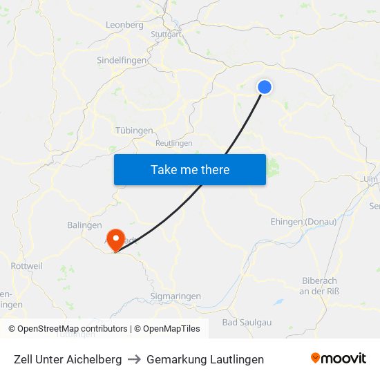 Zell Unter Aichelberg to Gemarkung Lautlingen map