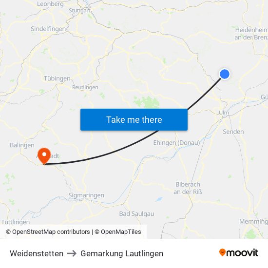 Weidenstetten to Gemarkung Lautlingen map