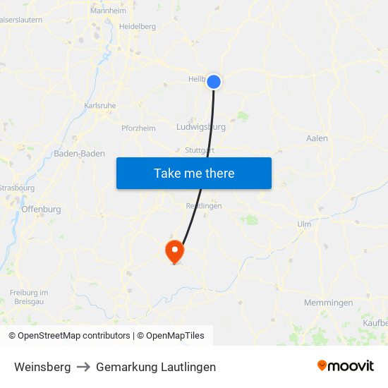 Weinsberg to Gemarkung Lautlingen map