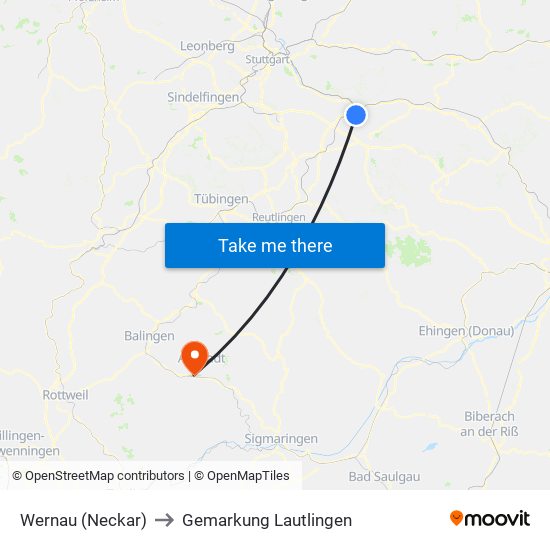 Wernau (Neckar) to Gemarkung Lautlingen map