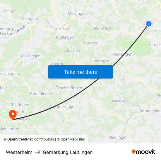 Westerheim to Gemarkung Lautlingen map