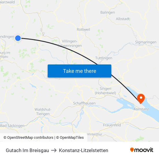 Gutach Im Breisgau to Konstanz-Litzelstetten map