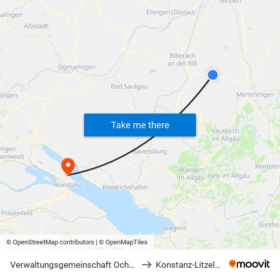 Verwaltungsgemeinschaft Ochsenhausen to Konstanz-Litzelstetten map