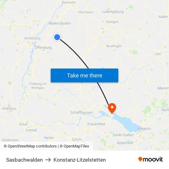 Sasbachwalden to Konstanz-Litzelstetten map