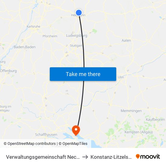 Verwaltungsgemeinschaft Neckarsulm to Konstanz-Litzelstetten map