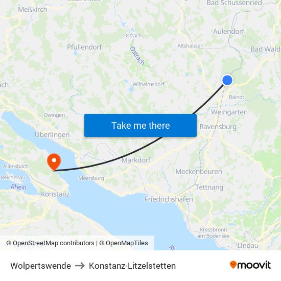 Wolpertswende to Konstanz-Litzelstetten map