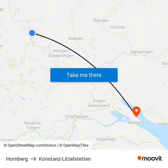 Hornberg to Konstanz-Litzelstetten map