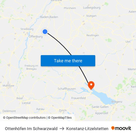 Ottenhöfen Im Schwarzwald to Konstanz-Litzelstetten map