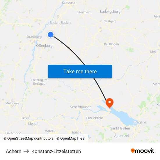 Achern to Konstanz-Litzelstetten map