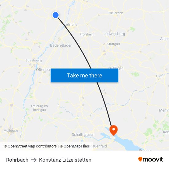 Rohrbach to Konstanz-Litzelstetten map