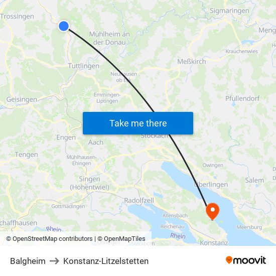 Balgheim to Konstanz-Litzelstetten map