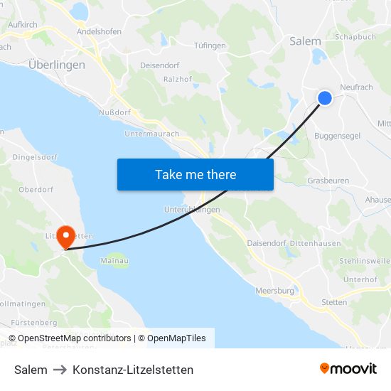 Salem to Konstanz-Litzelstetten map