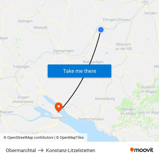 Obermarchtal to Konstanz-Litzelstetten map
