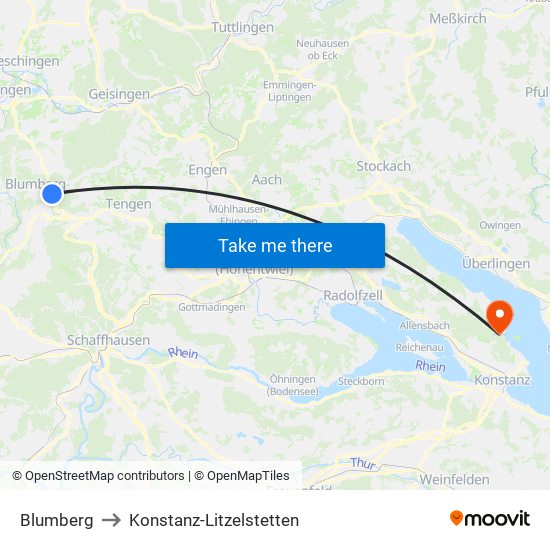 Blumberg to Konstanz-Litzelstetten map