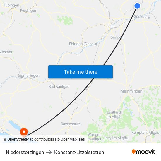 Niederstotzingen to Konstanz-Litzelstetten map