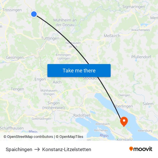 Spaichingen to Konstanz-Litzelstetten map