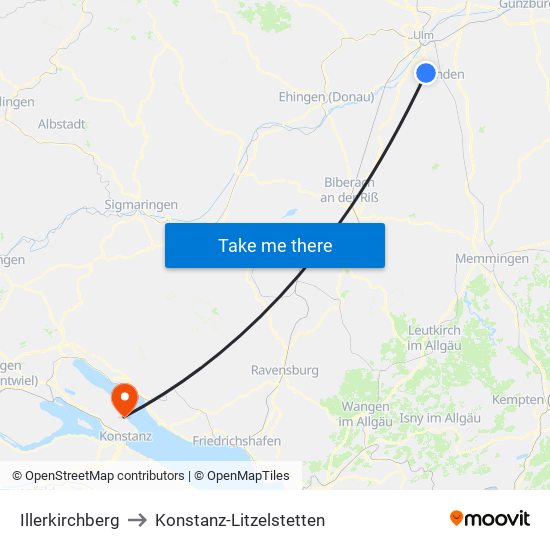 Illerkirchberg to Konstanz-Litzelstetten map