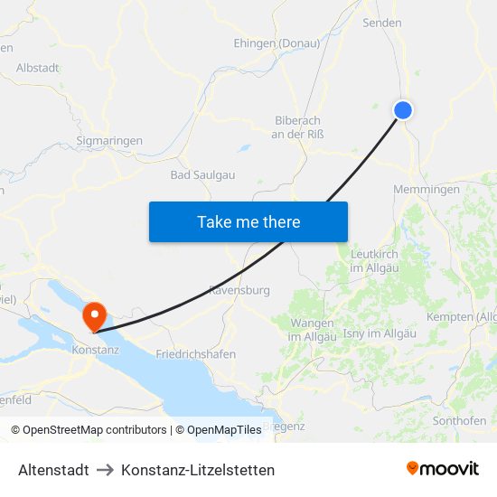 Altenstadt to Konstanz-Litzelstetten map