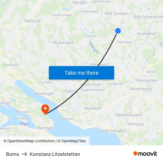 Boms to Konstanz-Litzelstetten map