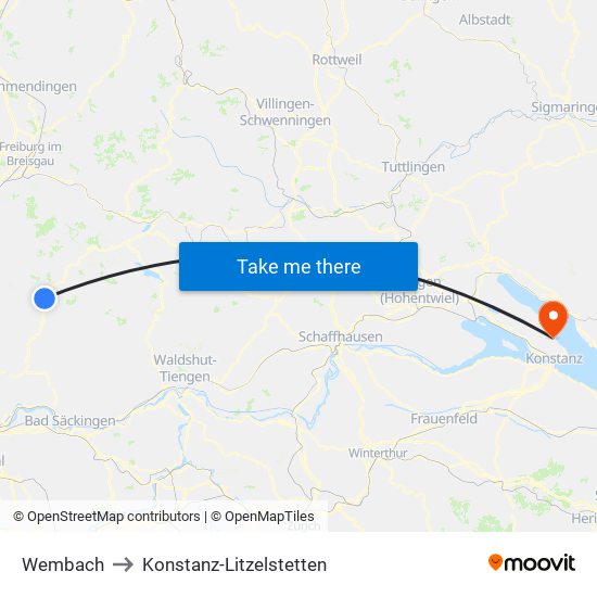 Wembach to Konstanz-Litzelstetten map