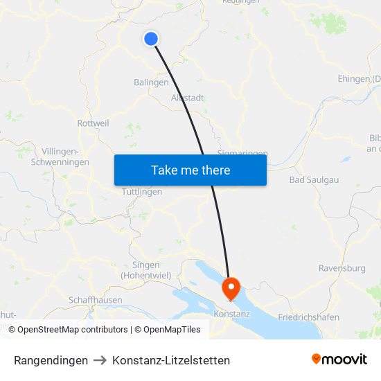 Rangendingen to Konstanz-Litzelstetten map