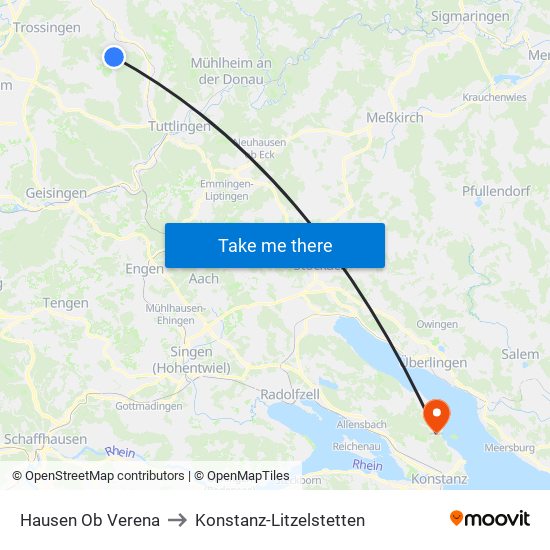 Hausen Ob Verena to Konstanz-Litzelstetten map