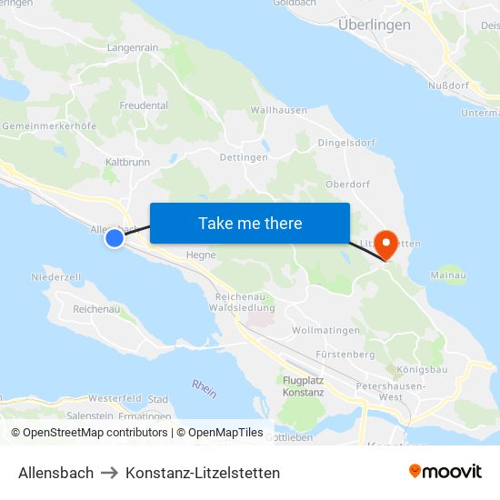Allensbach to Konstanz-Litzelstetten map