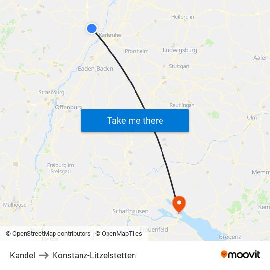 Kandel to Konstanz-Litzelstetten map