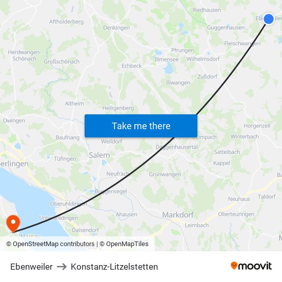 Ebenweiler to Konstanz-Litzelstetten map