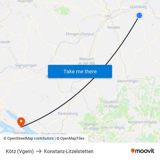 Kötz (Vgem) to Konstanz-Litzelstetten map