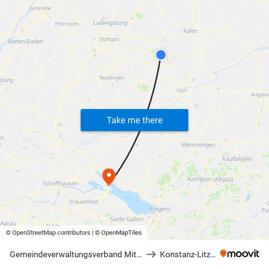 Gemeindeverwaltungsverband Mittleres Fils-Lautertal to Konstanz-Litzelstetten map