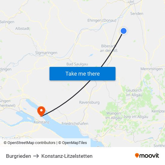 Burgrieden to Konstanz-Litzelstetten map