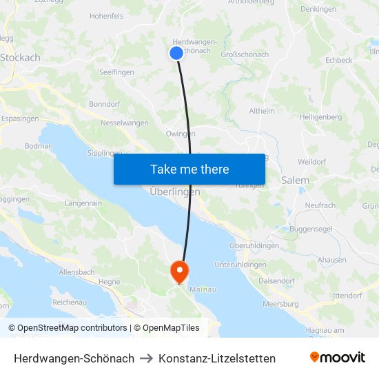 Herdwangen-Schönach to Konstanz-Litzelstetten map