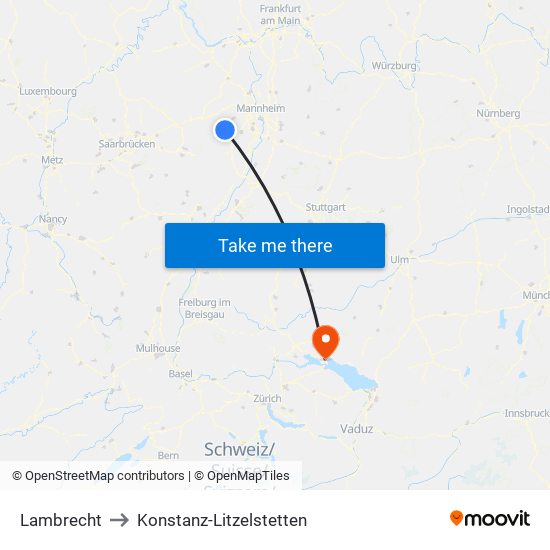 Lambrecht to Konstanz-Litzelstetten map