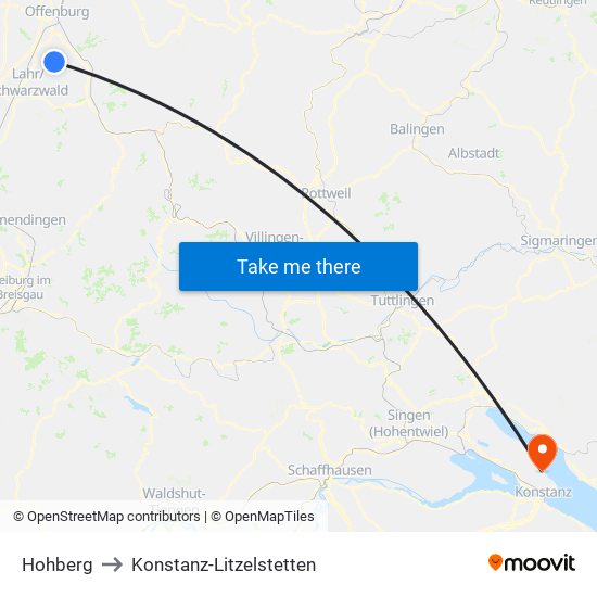 Hohberg to Konstanz-Litzelstetten map