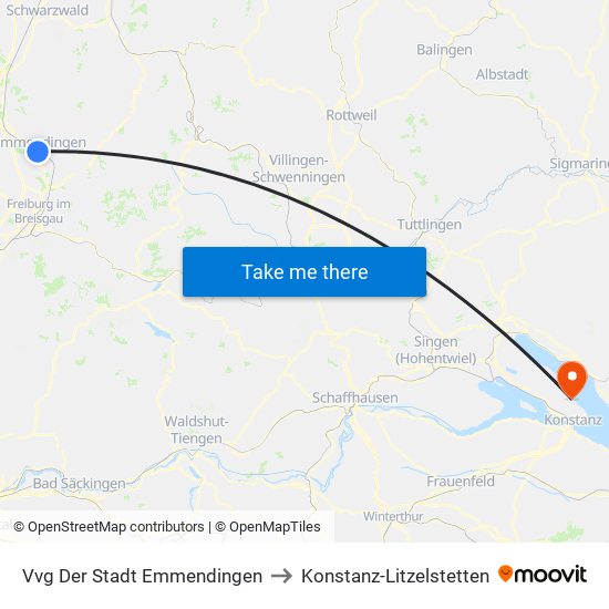 Vvg Der Stadt Emmendingen to Konstanz-Litzelstetten map