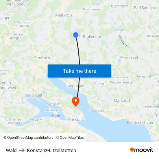 Wald to Konstanz-Litzelstetten map