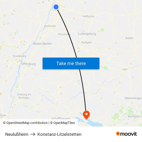 Neulußheim to Konstanz-Litzelstetten map