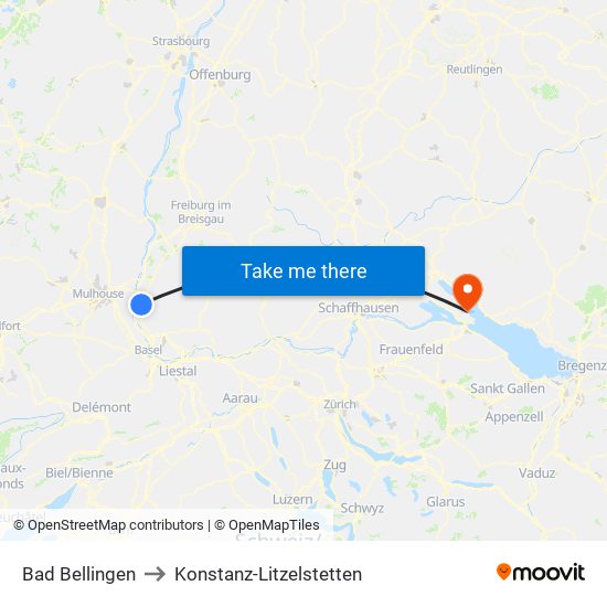 Bad Bellingen to Konstanz-Litzelstetten map