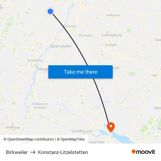 Birkweiler to Konstanz-Litzelstetten map