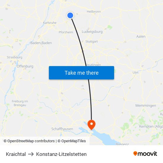 Kraichtal to Konstanz-Litzelstetten map