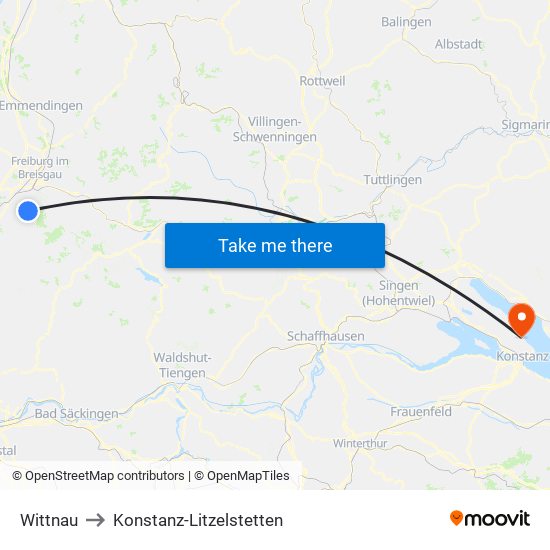 Wittnau to Konstanz-Litzelstetten map