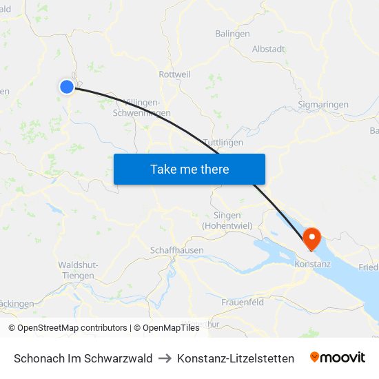 Schonach Im Schwarzwald to Konstanz-Litzelstetten map