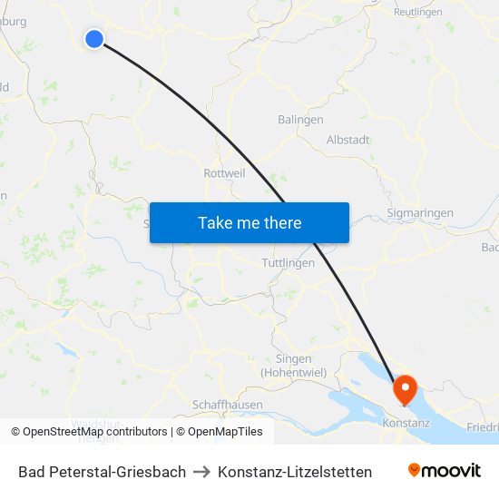 Bad Peterstal-Griesbach to Konstanz-Litzelstetten map