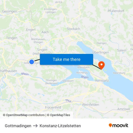 Gottmadingen to Konstanz-Litzelstetten map