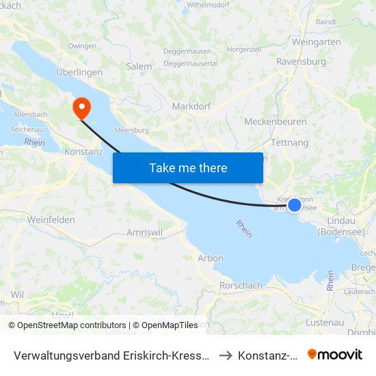 Verwaltungsverband Eriskirch-Kressbronn am Bodensee-Langenargen to Konstanz-Litzelstetten map