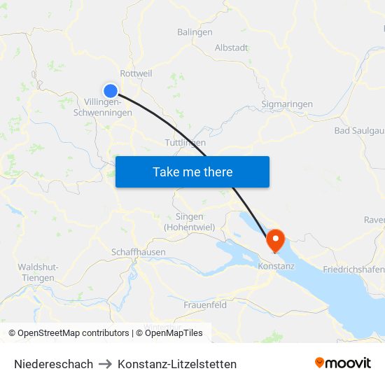 Niedereschach to Konstanz-Litzelstetten map