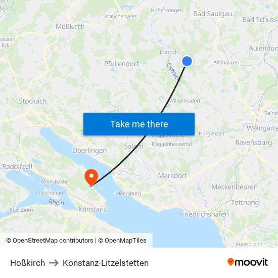 Hoßkirch to Konstanz-Litzelstetten map