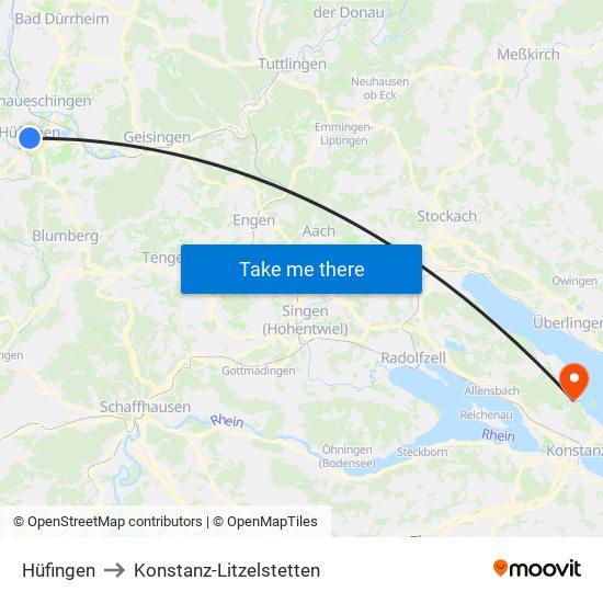 Hüfingen to Konstanz-Litzelstetten map