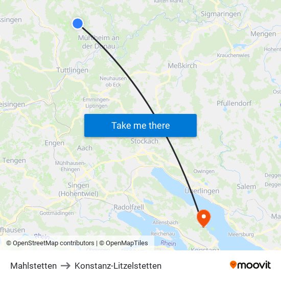 Mahlstetten to Konstanz-Litzelstetten map